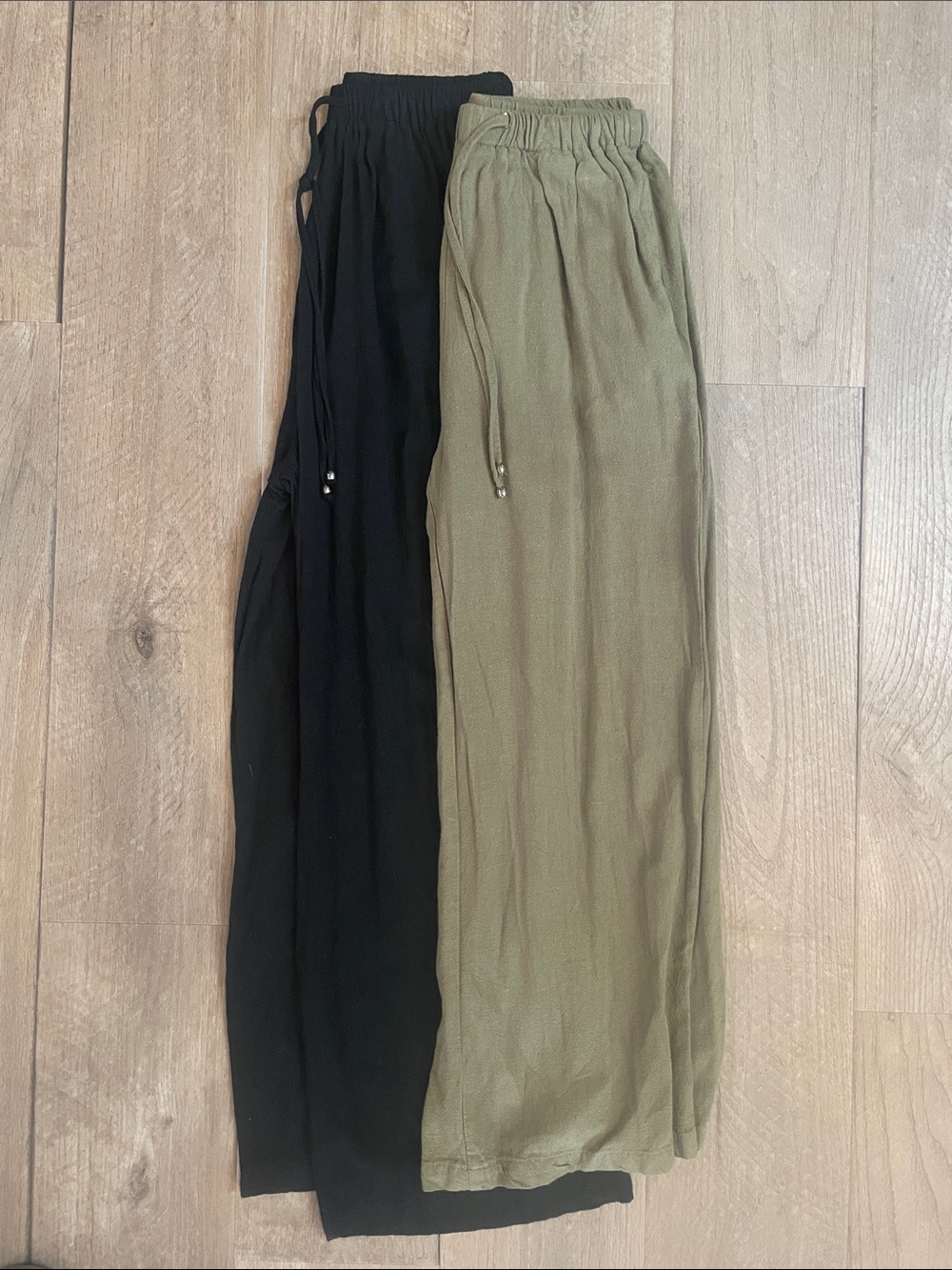 Women’s Linen/Rayon Blend Drawstring Elastic Waist Pants - Black and Olive